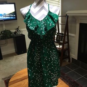 Green halter dress with sparrows